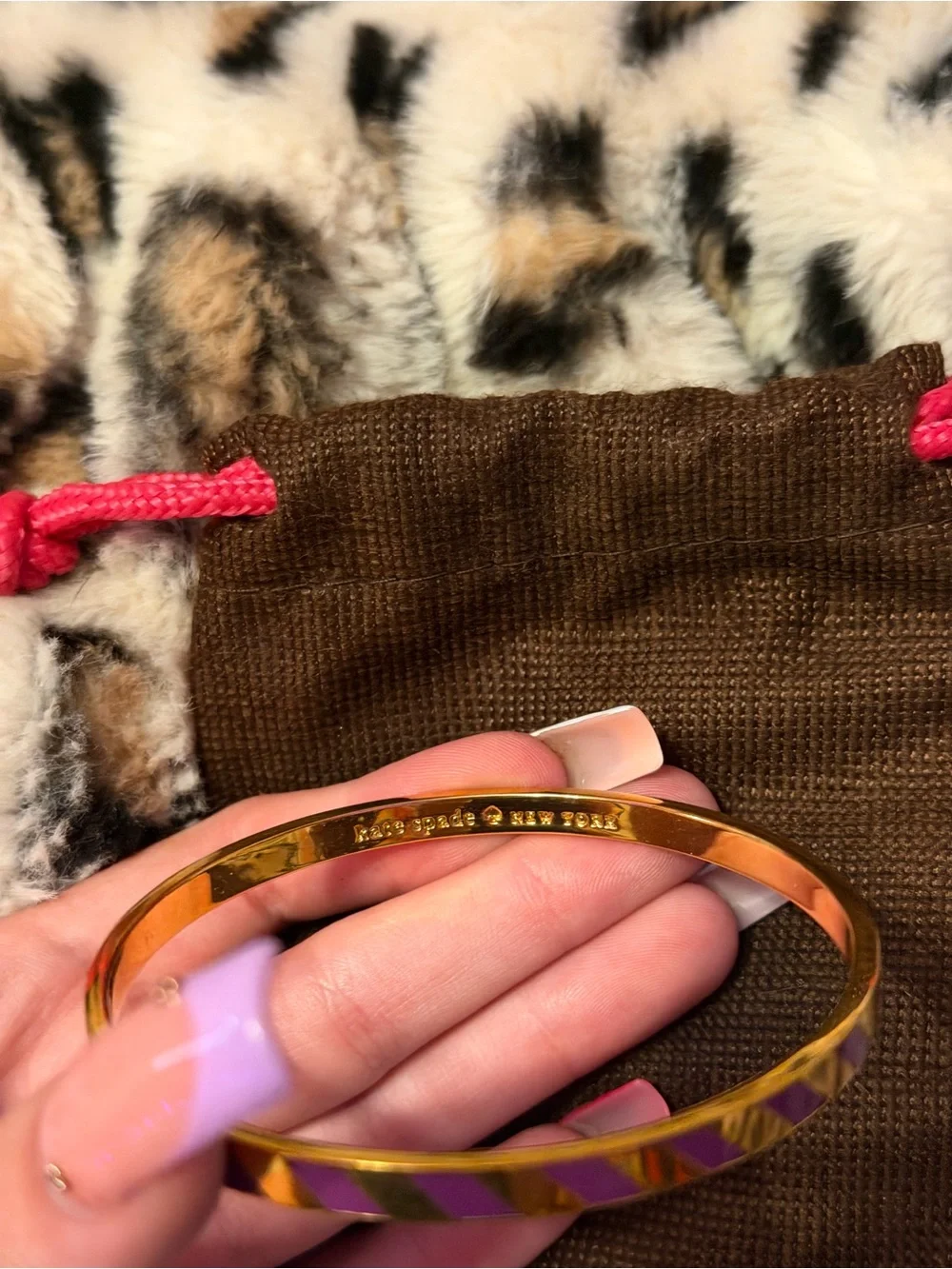 kate spade Pink and Purple Diagonal Enamel Bangle with Gold Trim